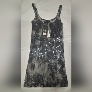 Armani Exchange Silver Sequin Pencil Shirt